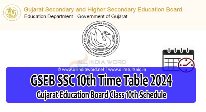 Gujarat Board 10th Class Exam Schedule 2024